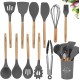 VIVAYO Silicone Cooking Utensil Kitchen Utensils Set, 12 Pieces Silicone Kitchen Utensil Wooden Handles, Kitchen Spatula Sets with Holder Spoon Turner Tongs,Mint Green